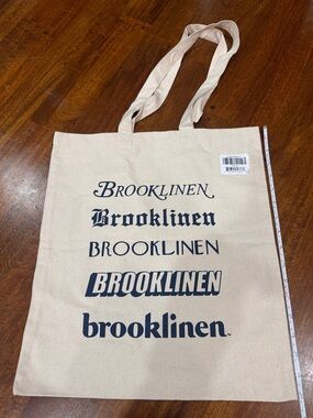 Brooklinen Natural Canvas Tote with Navy Logo Prints